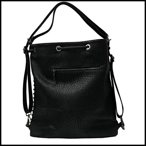 Oversized Studded Bucket Bag Vegan Leather Punk Rock Convertible Backpack